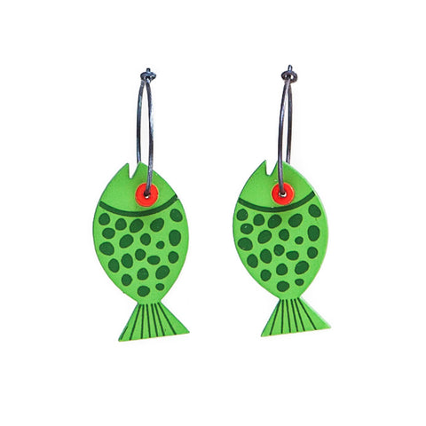 Lene Lundberg K Form Green Spotted Fish Earrings