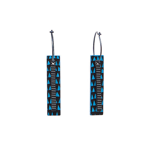 Lene Lundberg K Form Long Black/Blue Tab Earrings