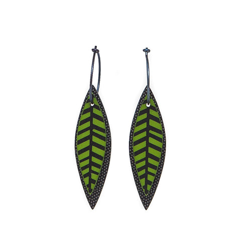 Lene Lundberg Black/Green Veined Leaf Earrings