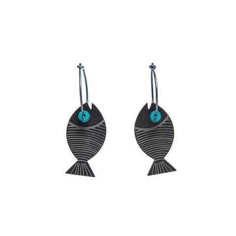 Lene Lundberg K Form Black Stripey Fish Earrings