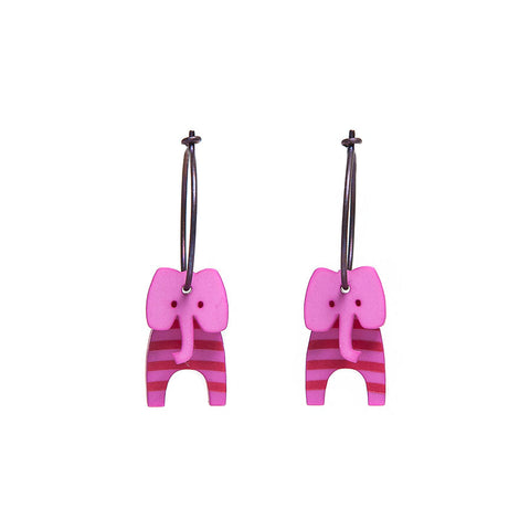 Lene Lundberg K Form Pink Stripey Elephant Earrings