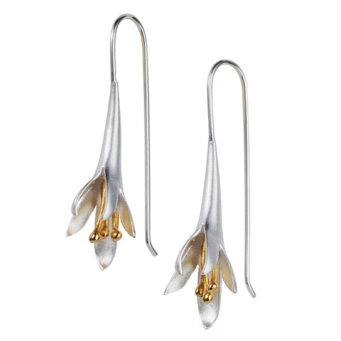 Christin Ranger Long Fuchsia Silver and Gold Hook Earrings