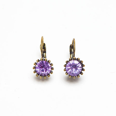 Lovett Violet Swarovski Crystal on Antique Brass French Wire Earrings