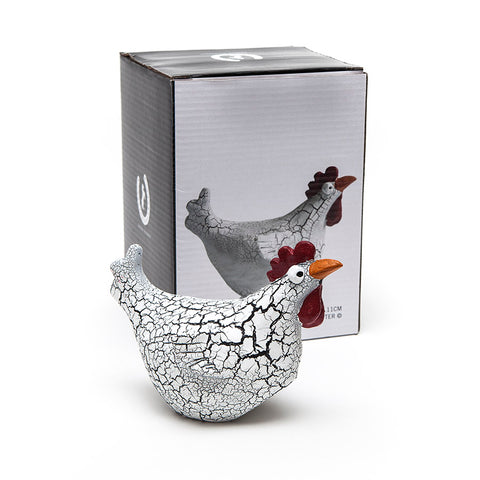 Doris the Quirky Hen in white and black crackled finish from Naasgransgarden 11 cm with box