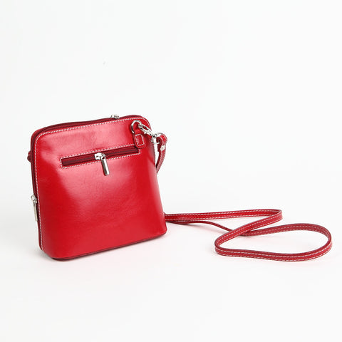 Genuine Leather Small Shoulder Bag in Bright Red