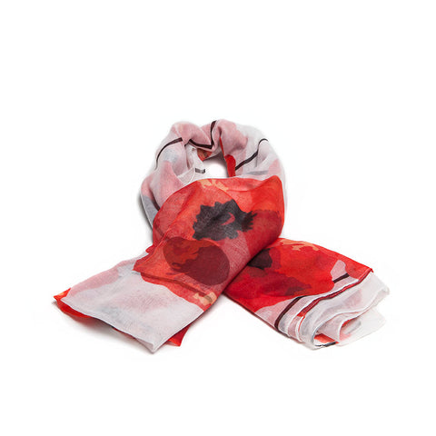 Cream Scarf with Huge Red Poppy Design