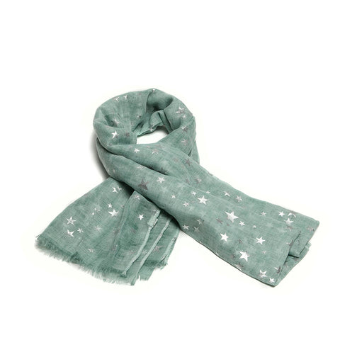 Pale Green Scarf with Silver Stars 