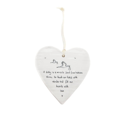 East of India Round Ceramic Heart - A Baby is a Miracle...