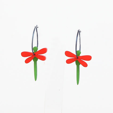 Lene Lundberg K-Form Red/Green Dragonfly Earrings