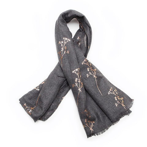 Grey Scarf with Rose Gold Branches