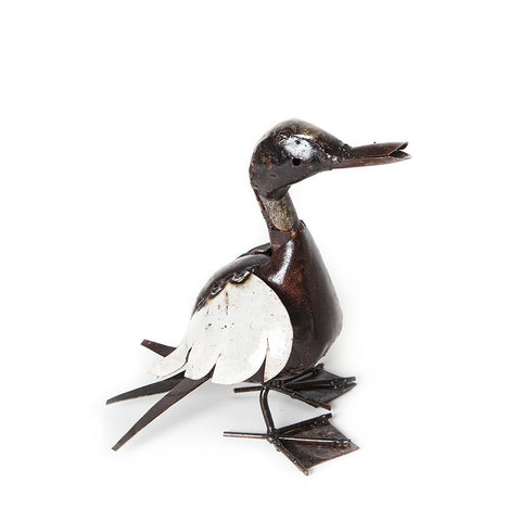 Small Brown Metal Duckling with White Wings garden ornament