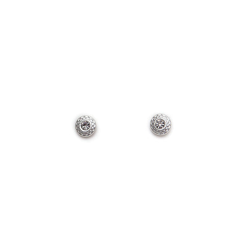 Hot Tomato Matt Silver Circle Stud Earrings with Crystal Detail