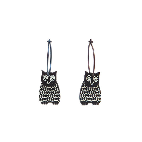 Lene Lundberg K-Form Black and White Owl Earrings