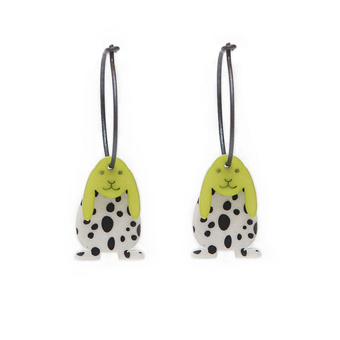 Lene Lundberg K Form Black/White Splodge and Lime Bunny Earrings