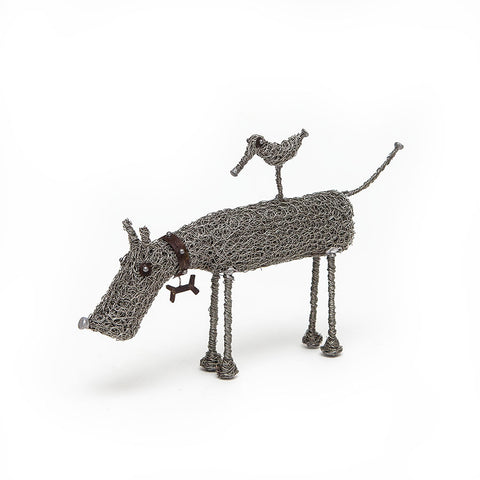 Knitted Wire Scottie Dog and Bird Sculpture by Sarah Jane Brown