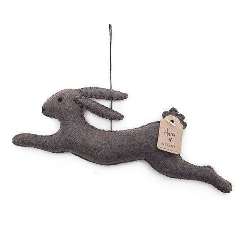 East of India Grey Felt Harry the Hare Hanging Decoration