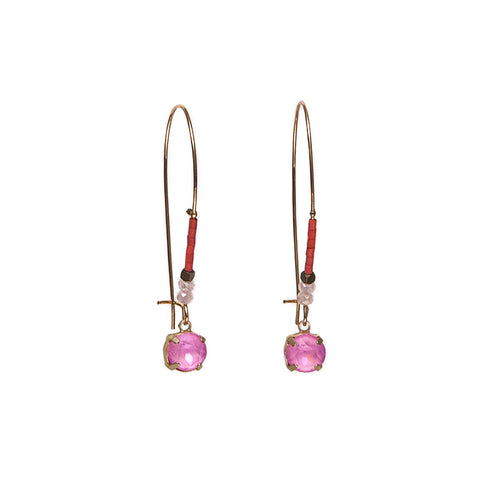 Hot Tomato Pink Crystal Drop-on Elongated Beaded Hook Earrings
