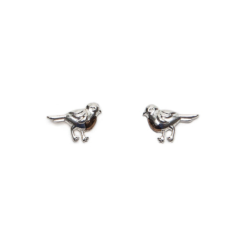 Silver and Rose Gold Finish Robin Stud Earrings 