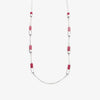 Long Silver Finish Adjustable Necklace with Pink/Silver Beads