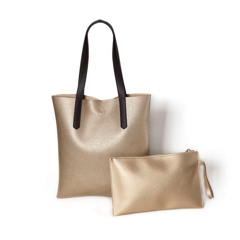 Light Gold PU Leather Shopper Bag with Inner Zipped Purse