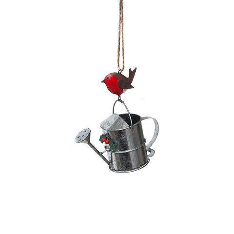 Shoeless Joe Watering Can with Robin Hanging Decoration