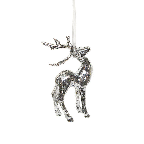 Heaven Sends Silver Glass Hanging Reindeer Decoration (Running)