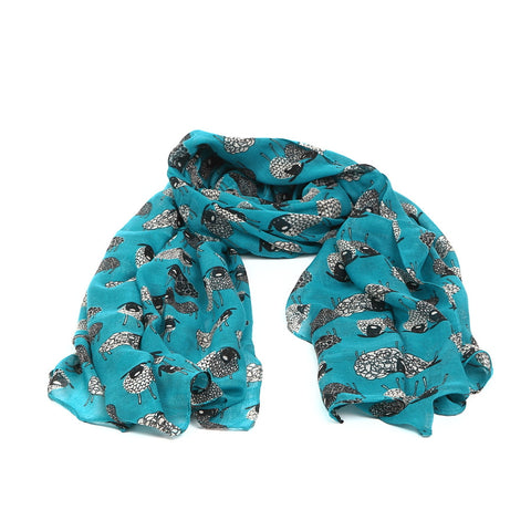 Turquoise Scarf with Quirky Sheep Design