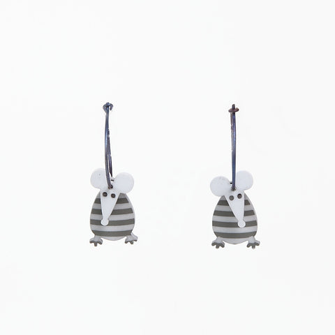 Lene Lundberg K-Form Grey Stripey Mouse Earrings