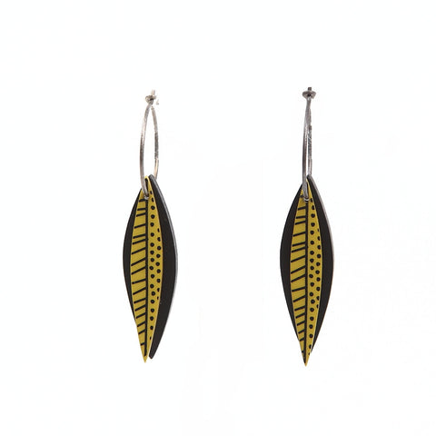 Lene Lundberg K-Form Mustard and Black Leaf Earrings