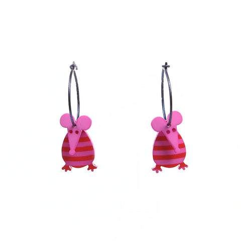 Lene Lundberg K-Form Pink Stripey Mouse Earrings