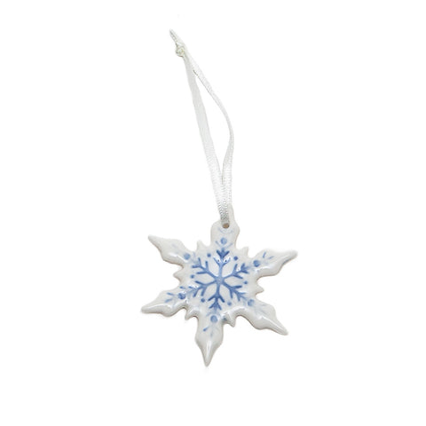 Angel Ceramics Glazed Snowy Blue Snowflake Hanging Decoration