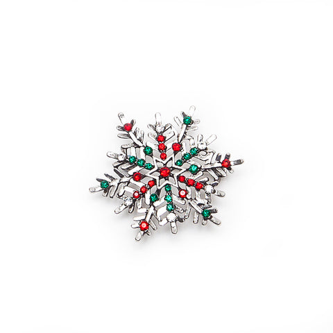 Sparkly Snowflake Brooch with Red and Green Crystals