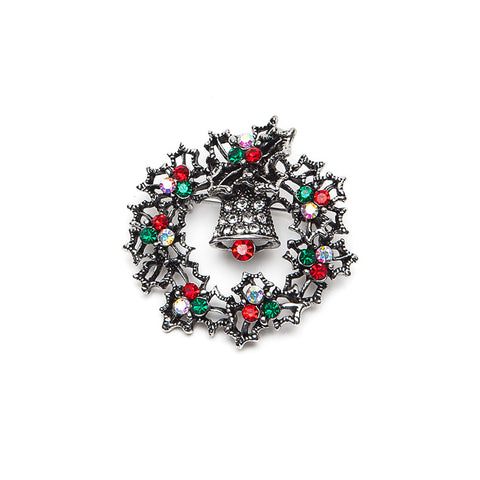 Christmas Wreath Brooch with Red and Green Crystals