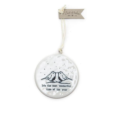 East of India 'It's the Most Wonderful Time...' Flat Ceramic Bauble