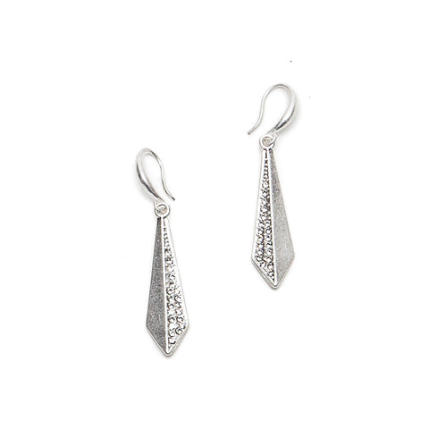 Hot Tomato Crystal Studded Flight Drops - Worn Silver/Clear Earrings