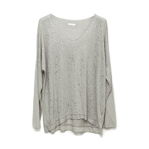 Fine Knit Cream Long Sleeve Top with Silver Speckles
