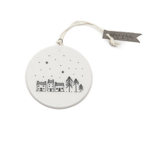 East of India 'Hearts Come Home for Christmas' Flat Ceramic Bauble reverse