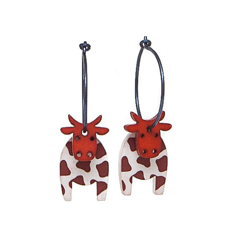 Lene Lundberg K-Form Red Headed Cow Earrings