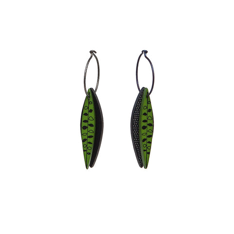 Lene Lundberg Black/Green Veined Leaf Earrings