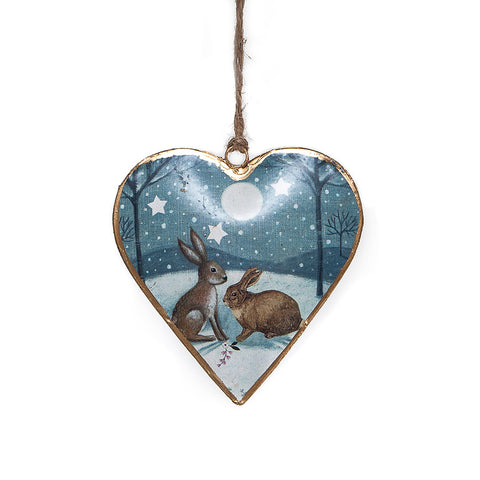 Shoeless Joe Hanging Heart with Moonlit Hares Scene