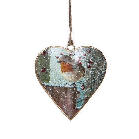 Shoeless Joe Hanging Heart with Robin and Berries Scene