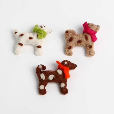 Brown Cream Taupe Felt Spotty Dog Brooches
