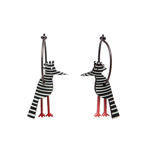 Lene Lundberg K-Form Quirky Black Stripey Bird Earrings