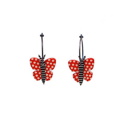 Lene Lundberg K-Form Red and White Spotted Butterfly Earrings