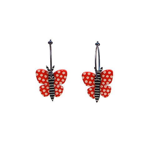 Lene Lundberg K-Form Orange/Black Butterfly Earrings