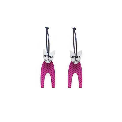 Lene Lundberg K-Form Pink Spotted Stylised Cat Earrings