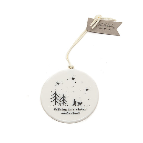 East of India Glazed Ceramic 'Walking in a Winter Wonderland' bauble
