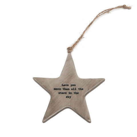 East of India 'Love You More...' Porcelain Hanging Rustic Star