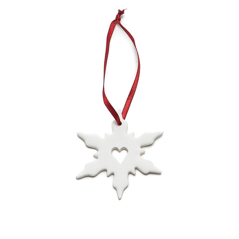 Angel Ceramics Matt Snowflake with Cutout Heart Hanging Decoration