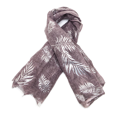 Lilac Coloured Scarf with Silver Ferns